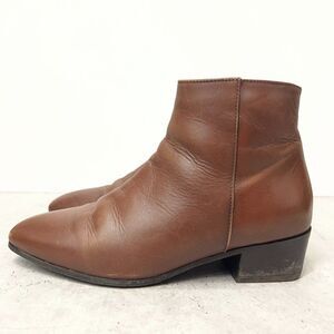 Aquatalia Block Heel Almond Toe Brown Leather Zip Ankle Boots Womens Size 8.5M